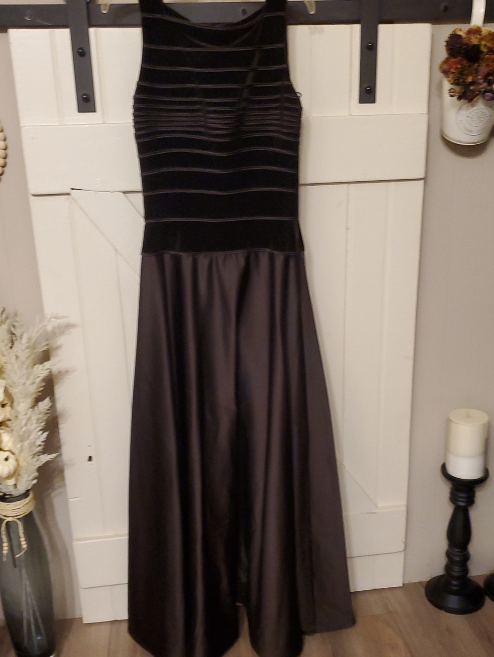 Cocoa Brown Velvet Bodice Satin Skirt Evening Dress